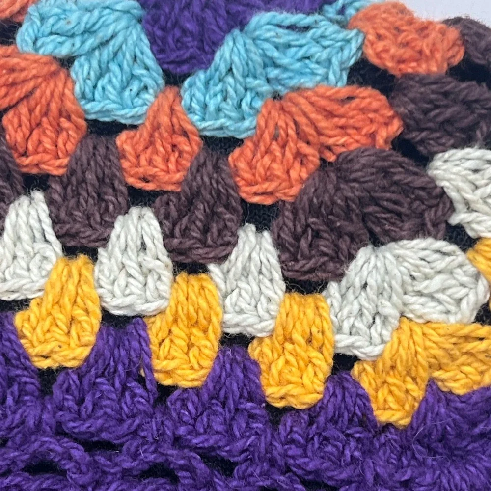 Ganesh Himal Trading Womens Crochet Granny Square Beanie Purple Cotton Nepal‎